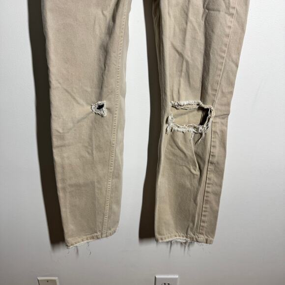 Free People We The Free Pants Women 25 Tan High Rise Distressed Straight Minimal - Picture 4 of 9